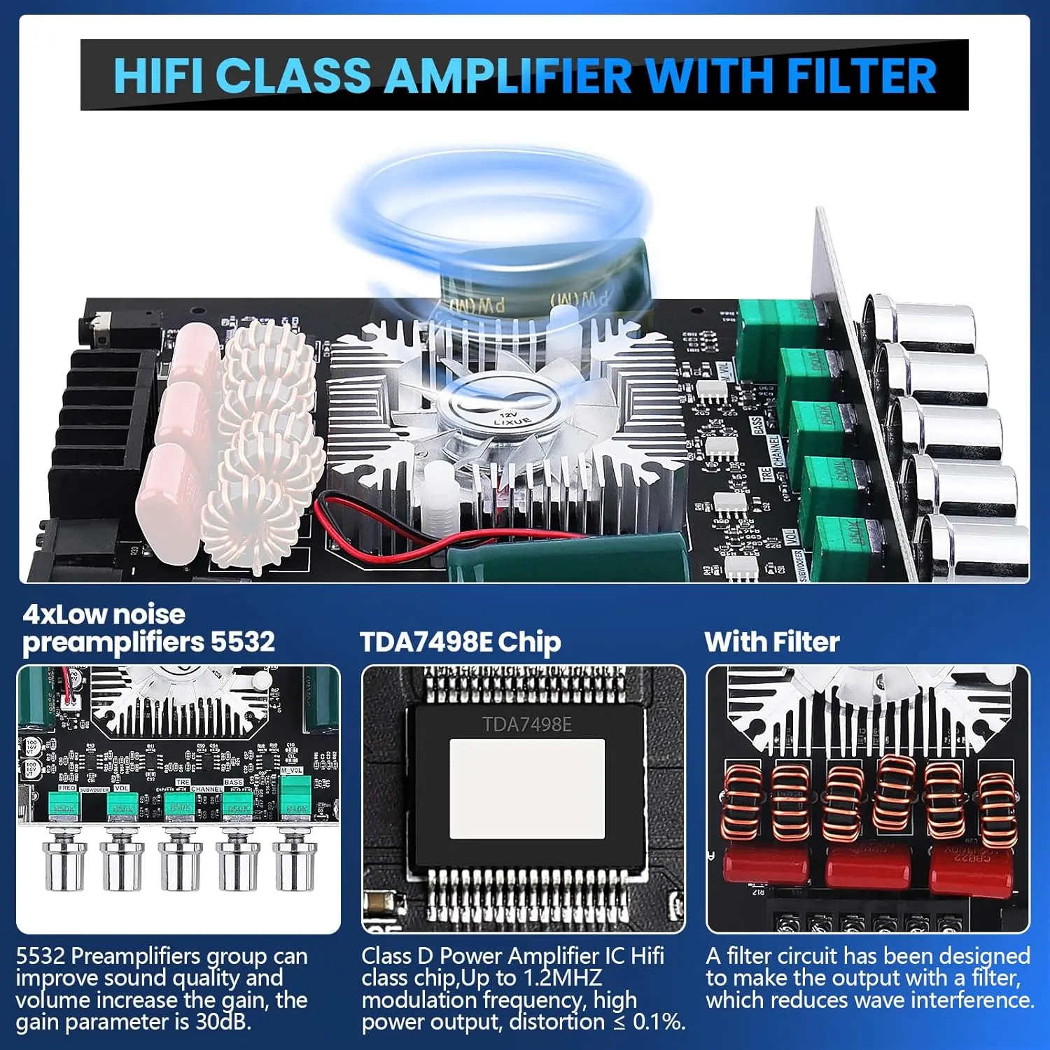 Bluetooth Amplifier Board, ZK-HT21 2.1 Channel 160W x 2+220W