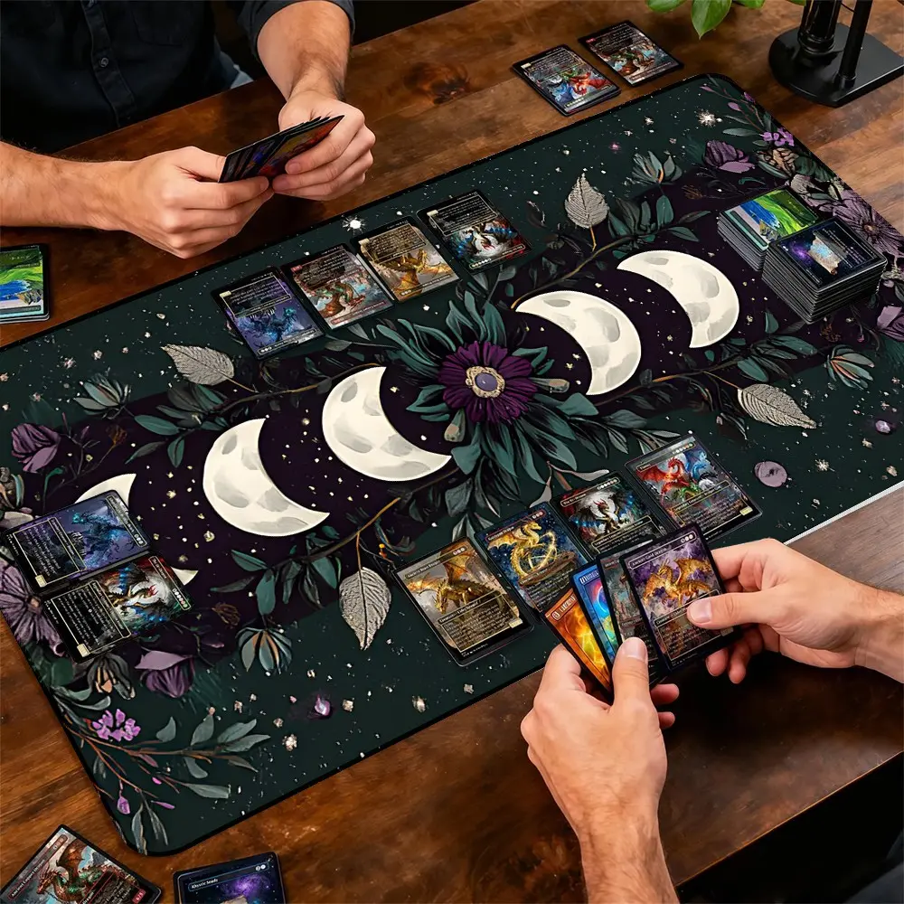 Witchy Moon Phase TCG Playmat with 3mm Locked Edge, Anti-Slip & Water-Resistant Rubber Bottom, Great for TCG Fans, Gamers & Style Lovers at Workstations, Ideal for MTG, Gaming Rooms, Home Offices & Bedroom Desks, Gaming Mouse Pad, Computer Mouse Pad