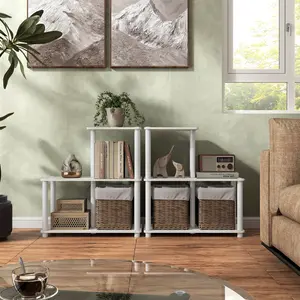 247 Shop At Home aModular Modern 3-Cube Ladder Shelving Units, Collectibles Display Shelves, Easy Assembly Standing Shelf, Home Storage Organizer for Living Room, Bedroom, Office, White