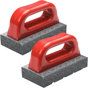 2 Pcs Red 20 Grit Rub Brick with Handle, Concrete Masonry Tool for Smoothing Cleaning Removing Marks
