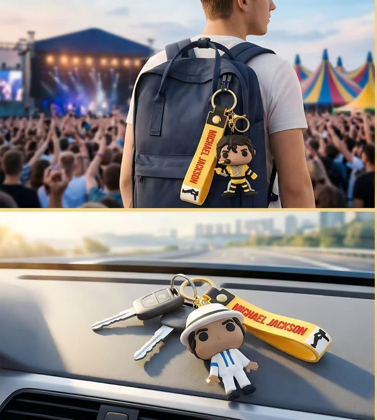 Michael Jackson Keychain, Music Idol Keyring for Claw Machine, Festival Gift, Souvenir
