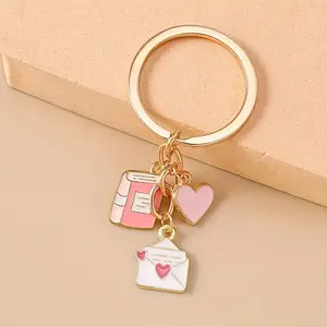 1/20pcs Charming Heart-Shaped Envelope Keychain - Pink & White Letter Design with Golden-Tone Chain, Perfect for Bags, Car Keys, and Gifts (Christmas, Valentine'S Day, Best Friend Gifts), Cute Keychain Accessories, Book Keychain, Book Theme Keychain