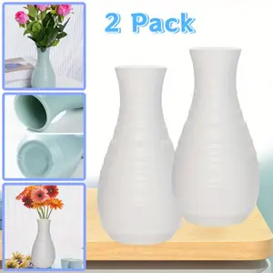 2 Pack Composite Plastics Flower Vase, Unbreakable Ceramic Look Vase for Home Decor Centerpieces, Arranging Bouquets (White)