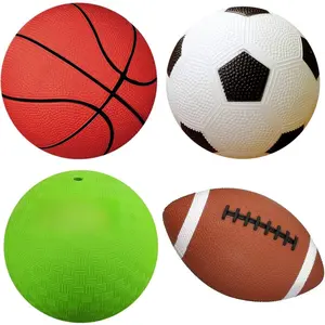 4-Pack Sports Balls for Toddlers & Kids with Pump – 5-Inch Soccer Ball, Basketball, Playground Ball & 6.5-Inch Football – Soft Small Balls for Indoor/Outdoor Play (Ages 2-7)