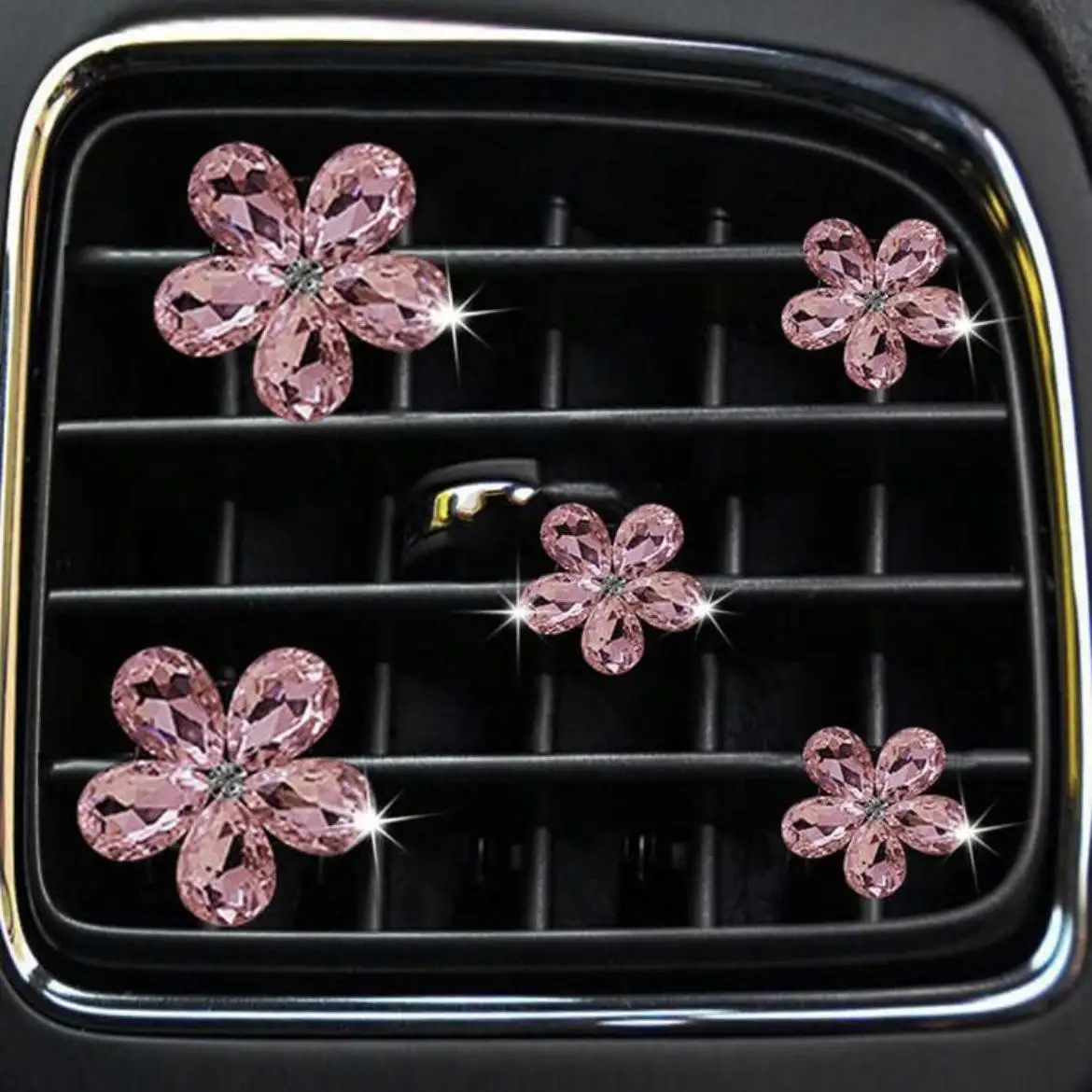 Rhinestone Flower Design Car Air Vent Decoration, Car Air Conditioner Outlet Decorative Clip, Cute Car Accessories for Women & Girls, Pink