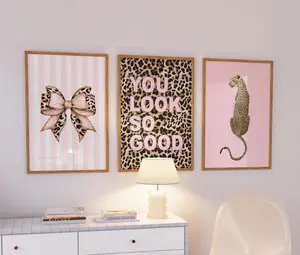 Set of 3 Trendy Prints Pink Leopard Cheetah Print Pink 8 Ball Lucky Trendy Wall Art Gallery Preppy Coquette Home Decor