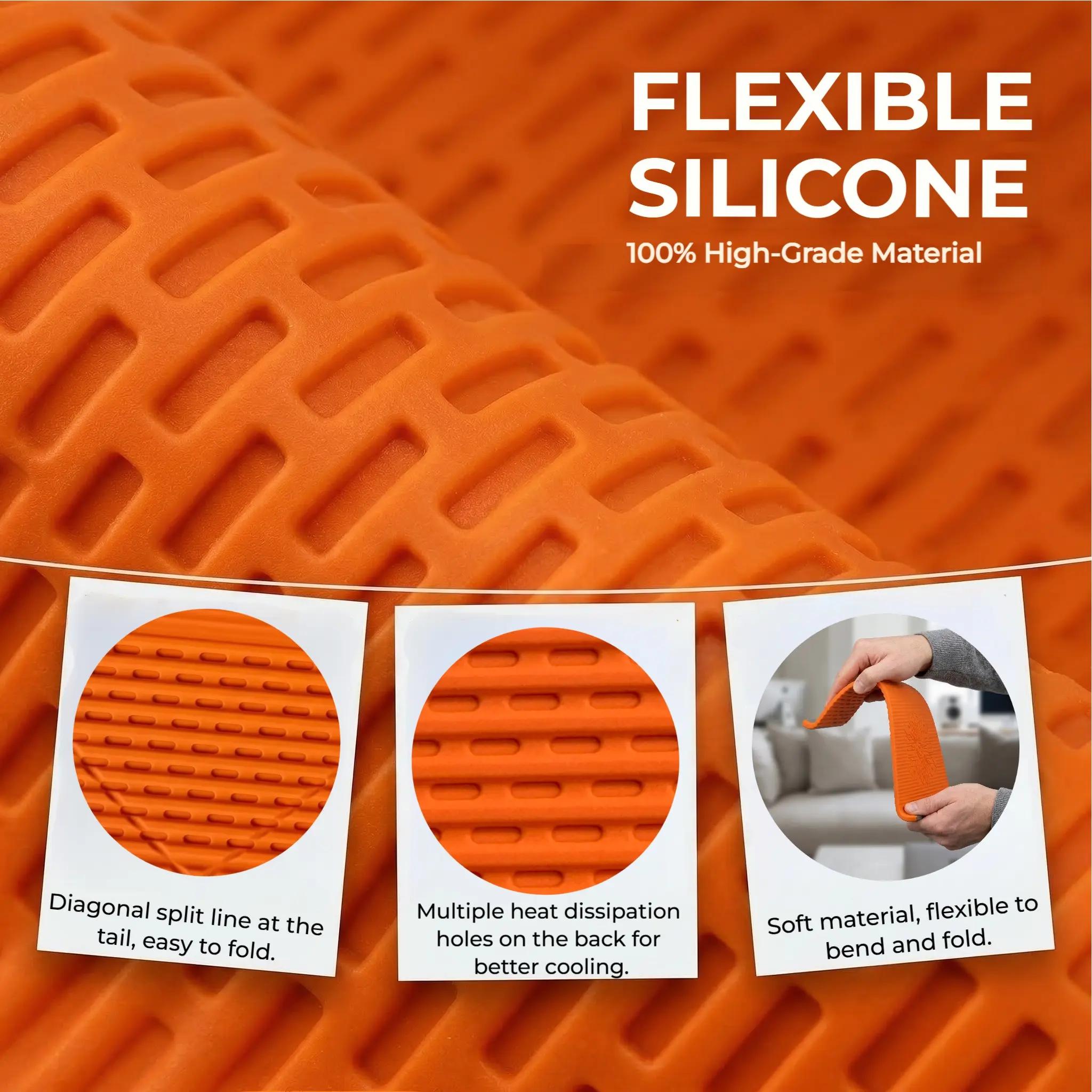 Multifunctional silicone folding mobile phone stand – ideal for frequent users of digital devices. Suitable for use on office desks, in the kitchen for following recipes, for portable storage whilst travelling, and as a non-slip mount in the car.