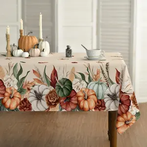 Fall Tablecloth 6084 Inch Rectangular, Flower Autumn Harvest Pumpkin Washable Seasonal Table Cover for Party Picnic Dinner Decor