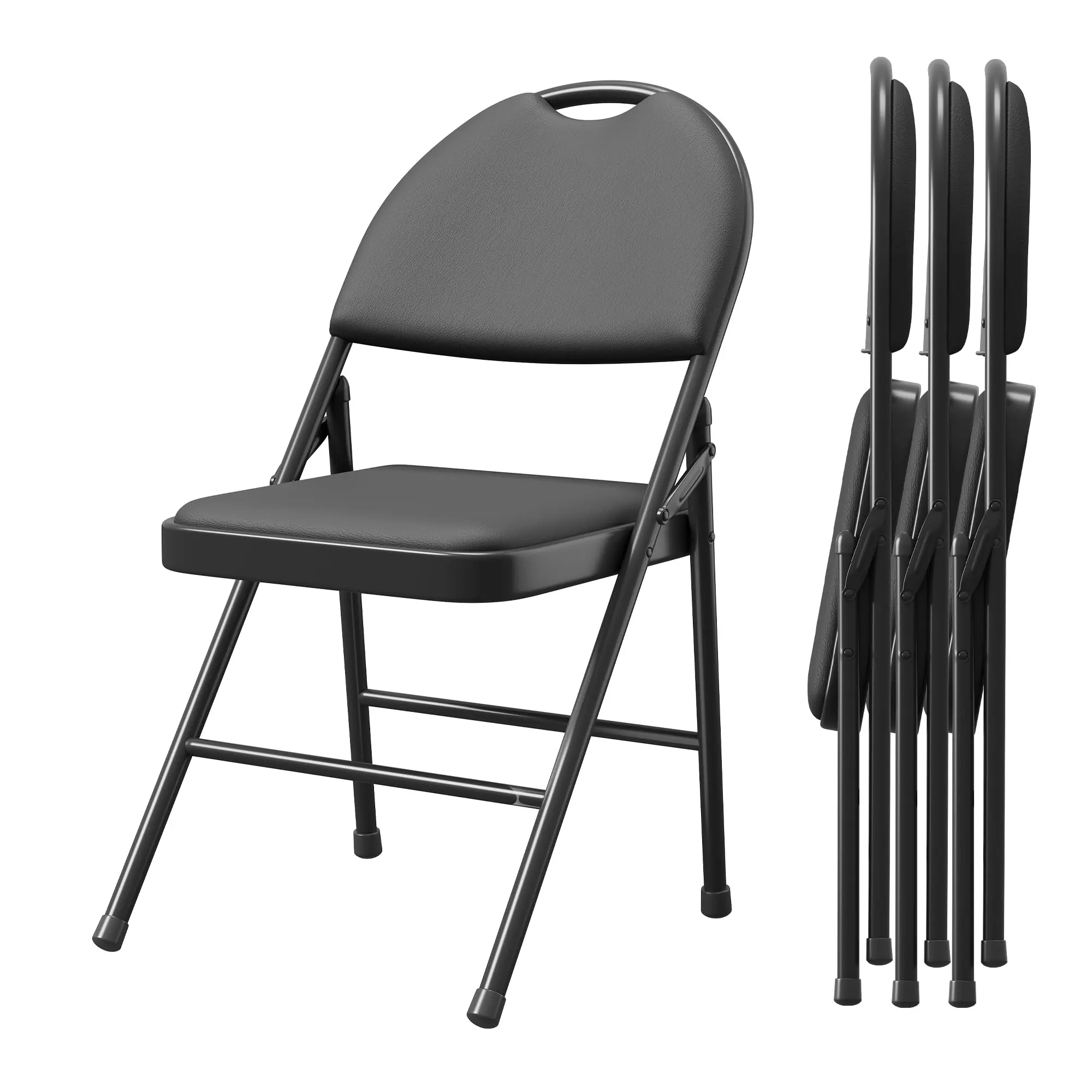 Garvee 4 Pack Folding Card Chairs with Thick Padded PU Cushions, Metal Legs, Non-Slip Feet Pads; Portable, Stackable Seating for Events, Offices, Weddings, Parties; Available in Black, Gray, Beige