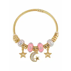 Charm Bracelets for teen girls exquisite cute cartoon friendship bracelet Gold Stainless Steel Bangle birthday Gift box Adjustable little girls kids jewelry holiday gifts