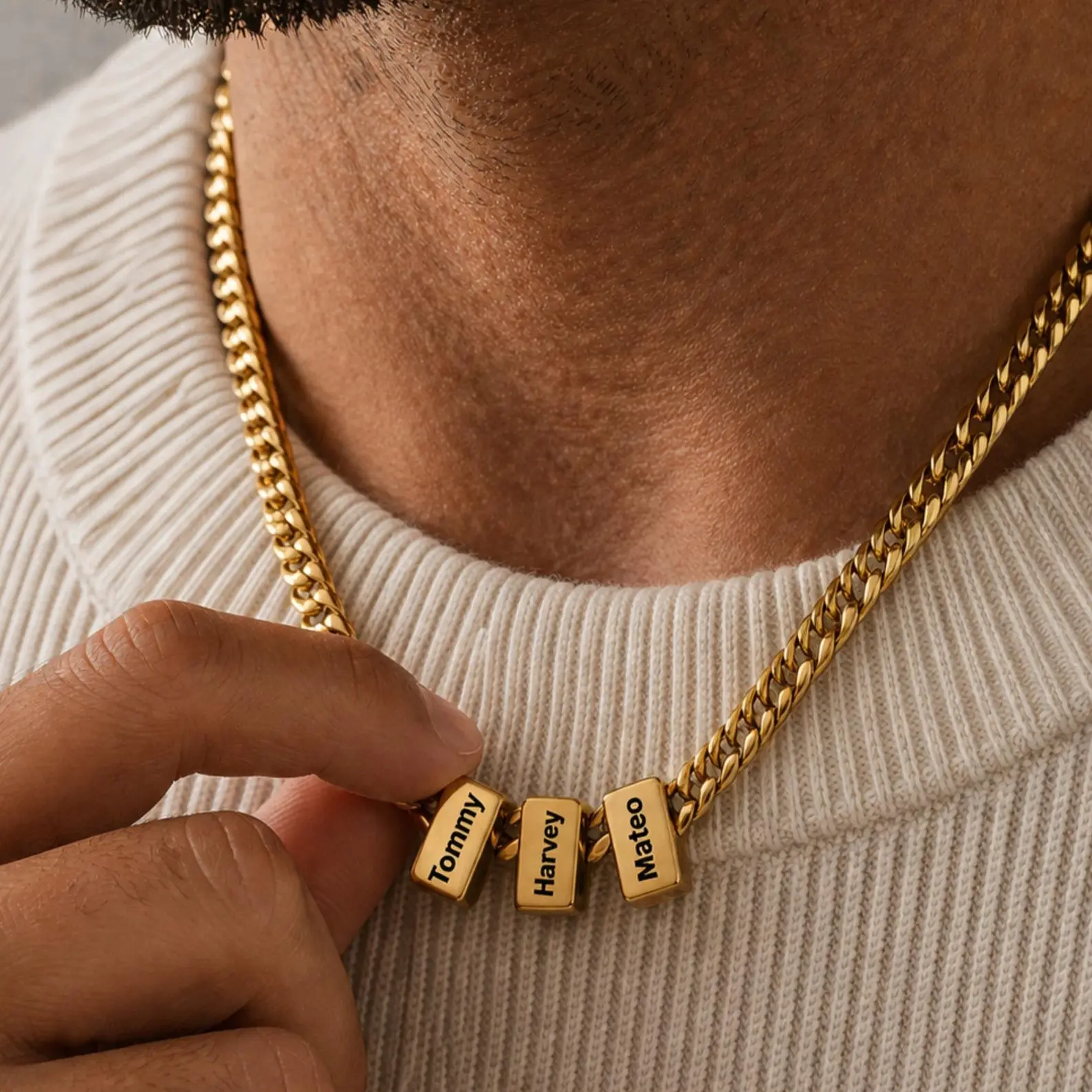 AS972 Father's Day Gift Personalized Engraving Name Beaded Necklace Multi-name Customized Stainless Steel Necklace Holiday Gift Men