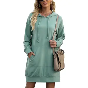 Women Hoodies Dress Hooded Sweatshirts Dress Casual Long Sleeve Tunic Dress Oversized Sweatshirts with Pocket