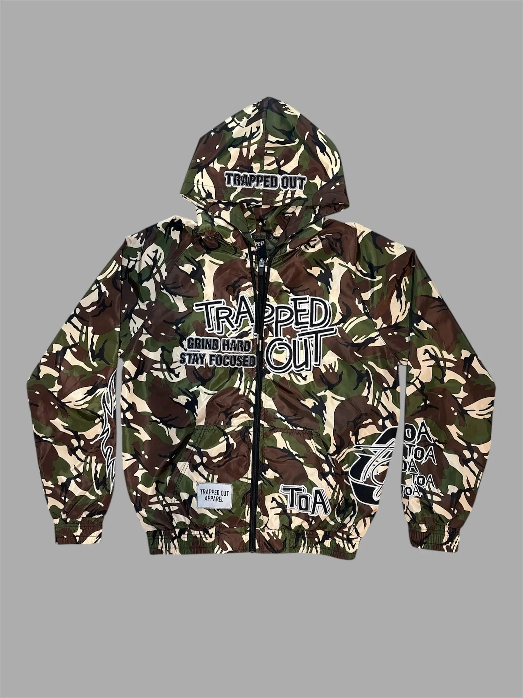 Camouflage Graphic Windbreaker Jacket with Hood