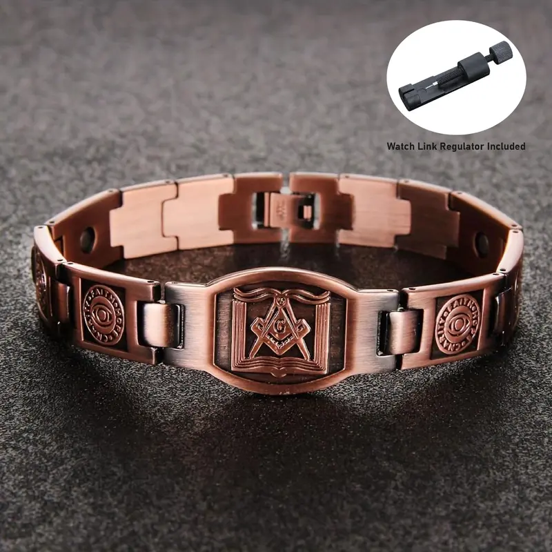 GGIRL Heavy Pure Copper Magnetic Bracelet for Men, Ultra‑Strong Magnets Bracelet, Adjustable Size with Included Link Remover Tool, Vintage Symbol Solid Metal Wrist Jewelry, Durable Daily Accessory, Perfect Anniversary Birthday Gift for Men