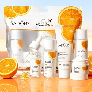 Small Size Vitamin C Travel Set, 5-Piece Skincare Mini Kit, Cleansing & Moisturizing, Brightening, Includes Face Wash, Toner, Lotion, Serum, Cream