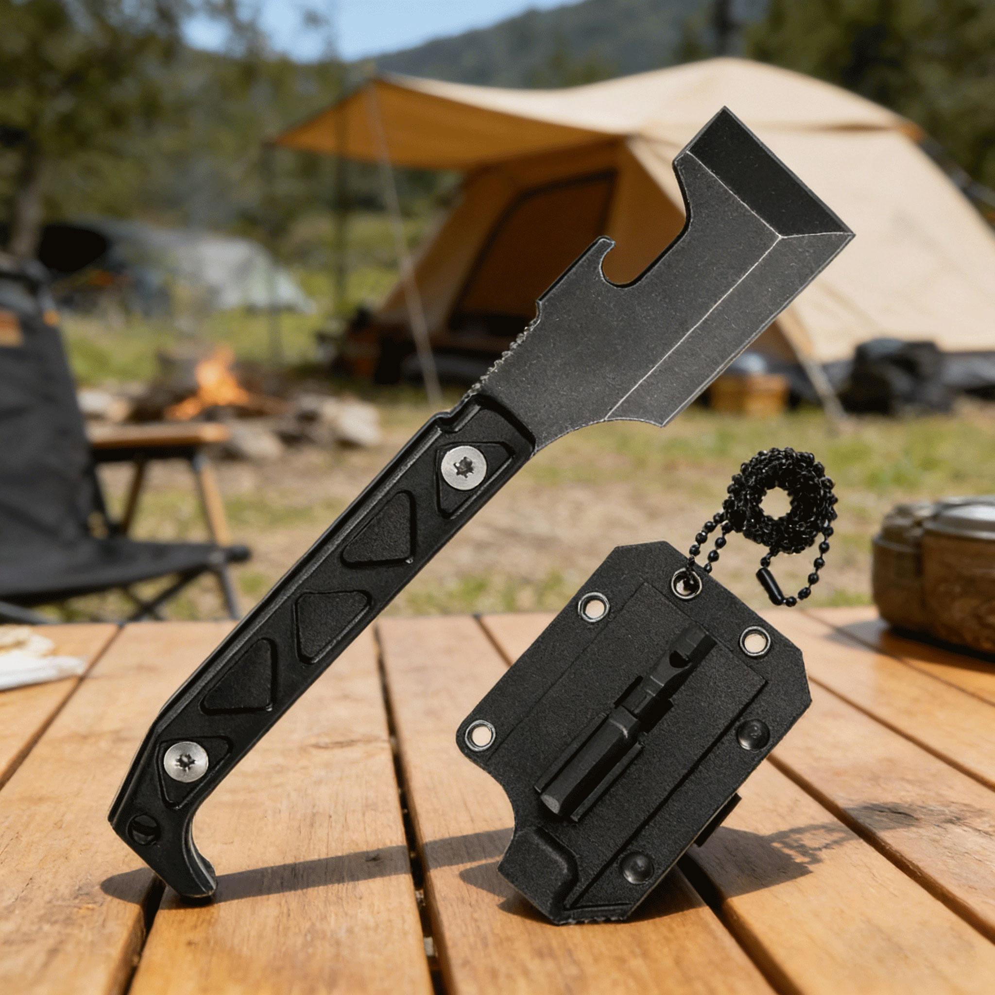 Full Tang Multifunctional EDC Pry Bar Axe with Secure Kydex Sheath, Tactical Survival Tool for Camping Hunting, Outdoor Utility Gear for Men, Durable Camping Tool