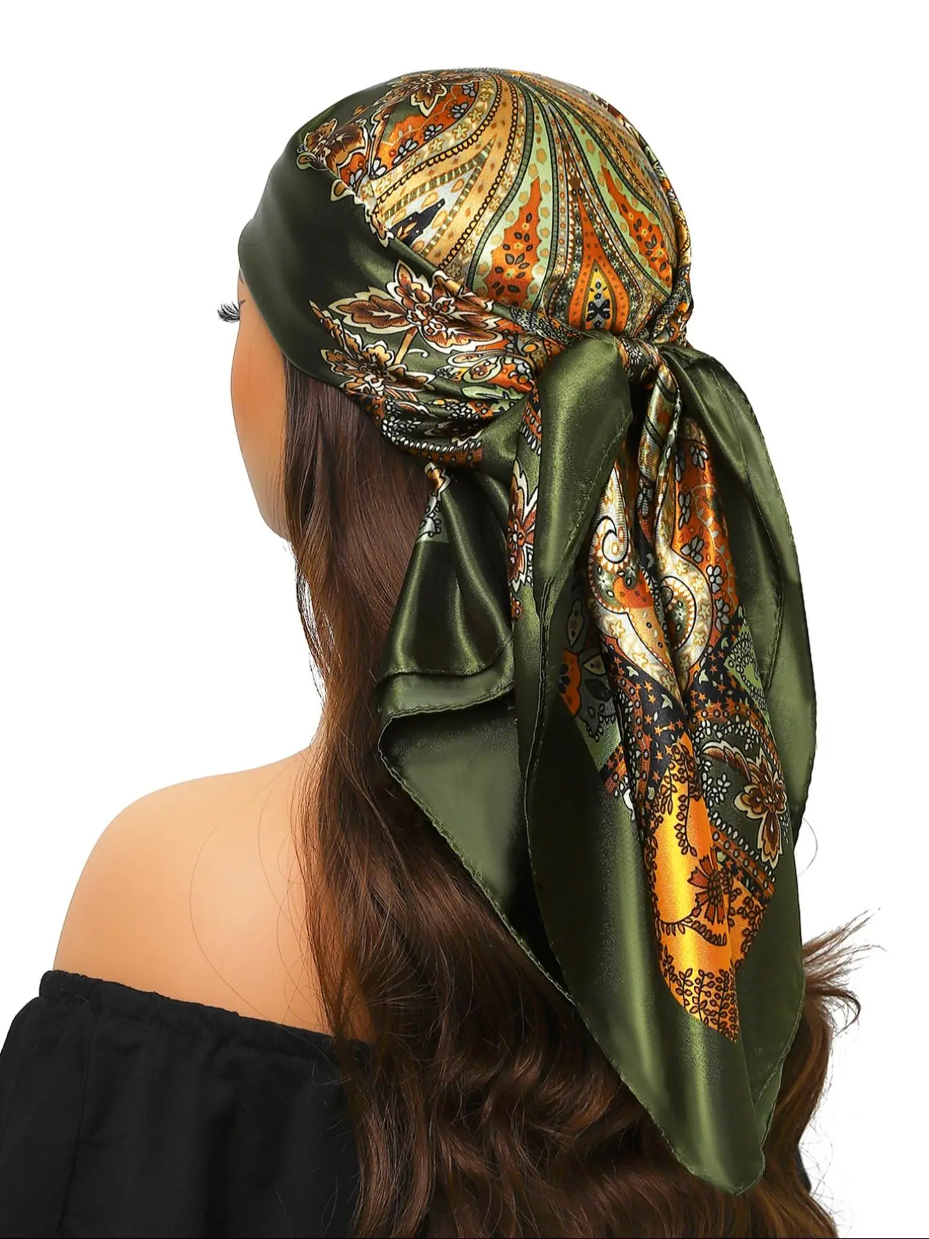 Women's Boho Style Paisley Print Head Wrap Square Scarf, Vintage Trendy Bandana, Fashionable Hair Accessories for Women & Girls