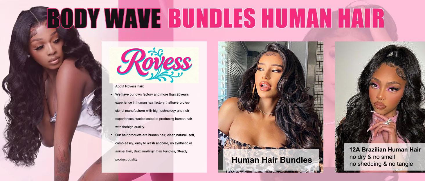 Rovess Hair【12APremium Upgraded】Body Wave Human Hair Bundles 24 32 34 Inch 12A Body Wave bundles Unprocessed Brazilian Virgin Hair 3 Bundles Human Hair Deals Real Human Hair Natural Black Colo For Woman outdoorfun
