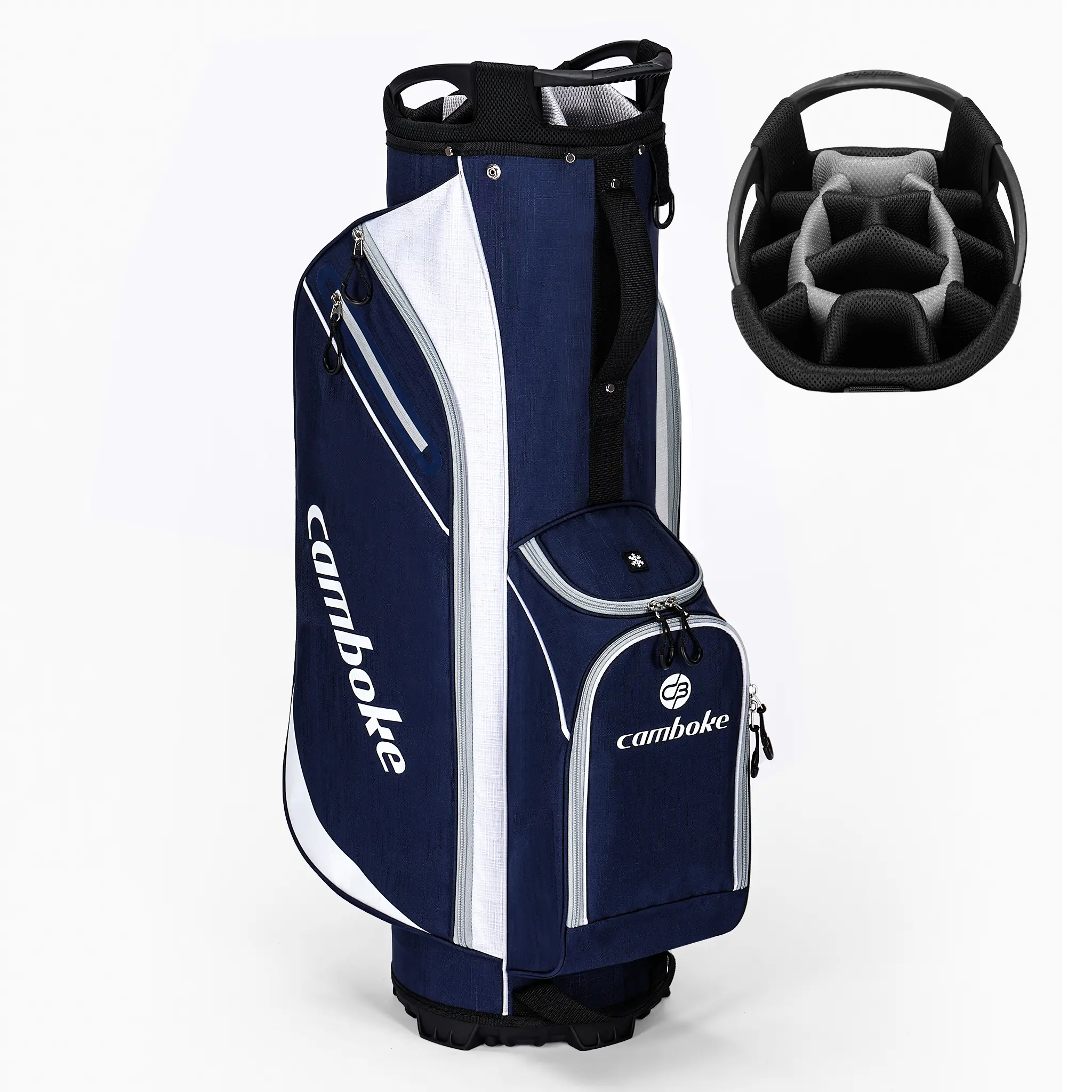 CAMBOKE Lightweight Golf Cart Bag with 14-Way Full-Length Dividers, Cooler Pouch, Golf Bag for Men Women with Adjustable Padded Strap, Rain Hood, Golf Club Bag for Carts