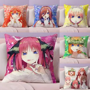 The Q-Quintessential Quintuplets Cushion Cover Soft Short Plush Fabric Double-Sided Print | Organic, Breathable,Sofa Pillow Case,Invisible zipper Mite Removal Durable Materia | Warm Winter Home Child Gift