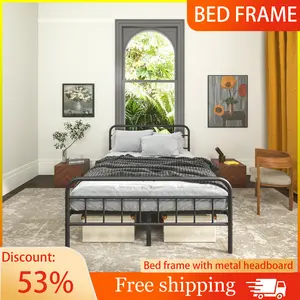 Metal Platform Bed Frame/Victorian Style Headboard and Footboard/Steel Slat Support/Easy Assembly/No Box Spring Needed/Underbed Storage/Noise Free/Black