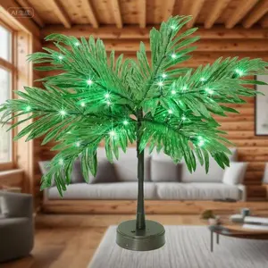 Tropical Table Centerpiece Lighted Palm Tree 23In, Artificial Light Up Green Decor for Hawaiian Party, Summer Home Decor, Reusable Tiki Bar Accent, Battery Operated Indoor Outdoor Decoration Faux Gift Set Switch porch decor dog ball