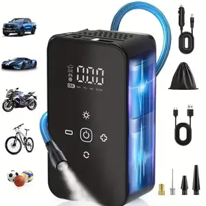 Portable Tire Inflator with Digital Pressure Gauge And LED Light Suitable for Family Travel And Sports Compatible with USB-C Equipment Portable Tire Inflator Fashionable Design DUrable Structure Lightweight Design Of Garage Tools Rechargeable Battery