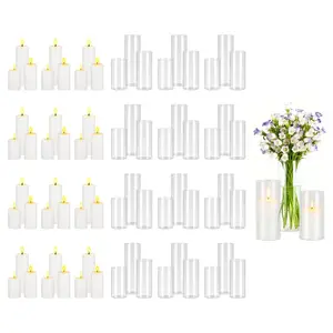 VEVOR Pillar Candles and Glass Vases Set 36 Pcs, Clear Cylinder Hurricane Candle Holders for Wedding Centerpieces, Tall Vase for Table Decor, Wedding Party, Thanksgiving, White (2.56x 4.7, 5.9, 7.9)VEVOR Super Brand Day