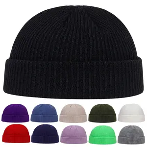 Autumn Winter Melon Cap Men Women Knitted Hat Beanie Skullcap Sailor Caps Cuff Short Brimless Retro Navy Style Hats Casquette