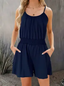 Fashion Casual Tank Top Romper, Summer New Arrival, Solid Color Pocket Romper, Adjustable Straps, Soft Comfortable Women's Clothing