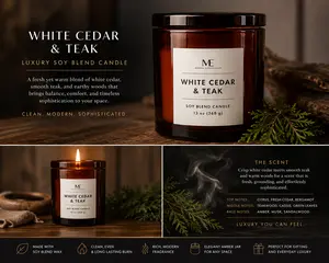 White Cedar & Teak Luxury Soy Blend Candle Fresh, Warm & Timeless