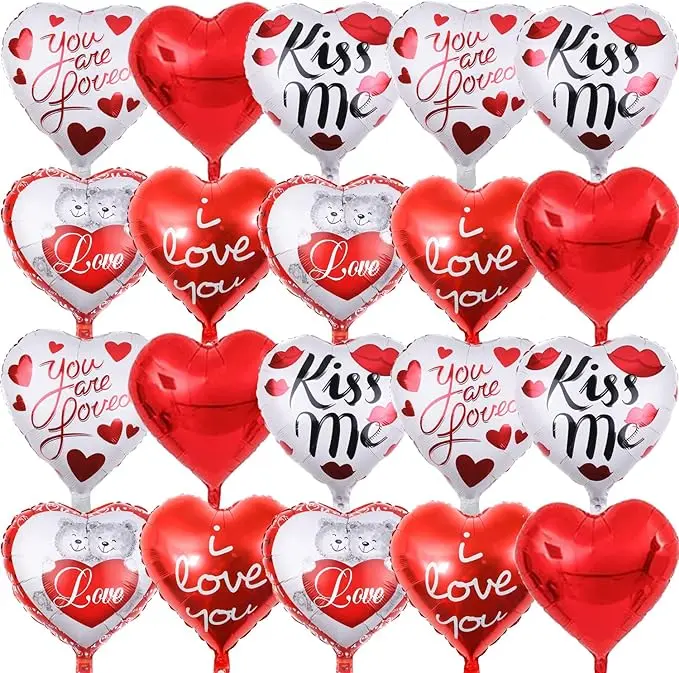 20 Pcs I Love You Balloons Valentines Day Red Heart Balloons 18 Inches Valentines Foil Balloons for Sweetest Day Romantic Decorations Special Night Party Supplies