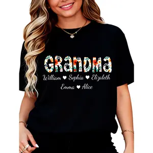 Unisex Cotton Graphic Tee, Customized Short-Sleeve Round Neck Fit Top with Grandma Print, Machine Washable, Comfortable for Daily Wearing & All Seasons Personalized T-Shirt
