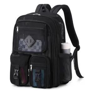 Mesh Backpack for School Heavy Duty See Through Net Bookbag - Black, Semi-Transparent, Ideal for Beach, Swimming, Sports, Work, Travel Camo Durable