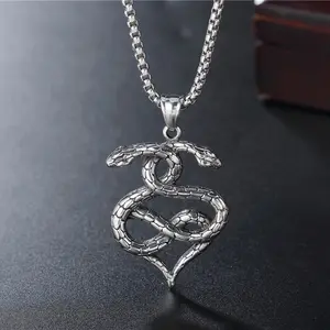 Snake Heart Pendant Necklace Trendy Men's Basketball Hip-Hop Retro All-match Jewelry