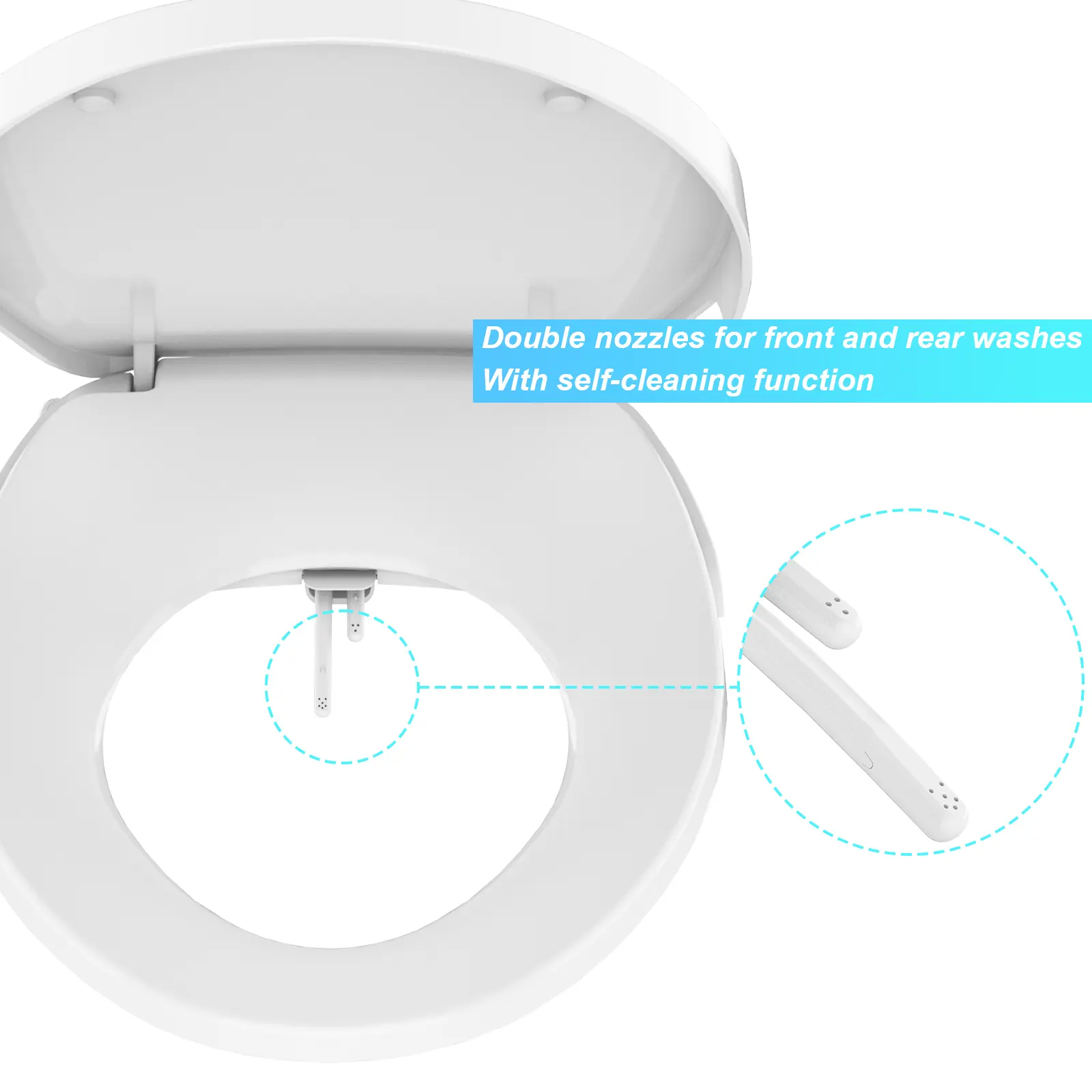 Non-Electric Bidet Toilet Seat with Dual Self-Cleaning Nozzles, Adjustable Water Pressure, Soft-Close Lid, Easy Installation, Fits Elongated & Round Toilets, White