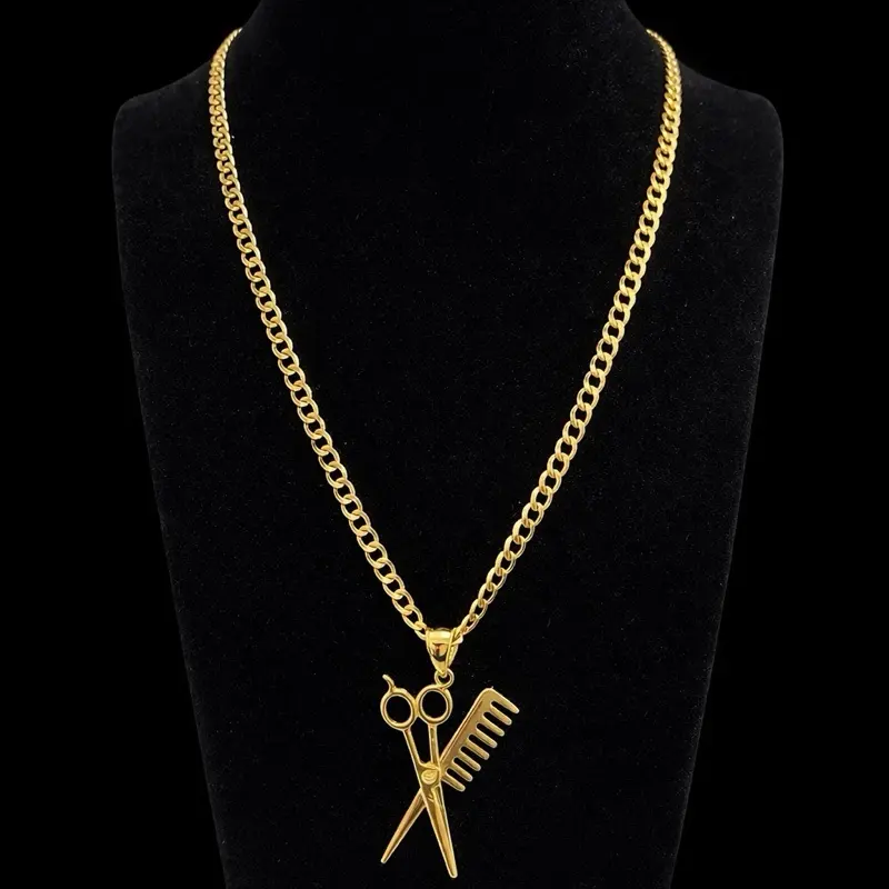 Cadena de oro 10k con hermoso dije estilo barbería
