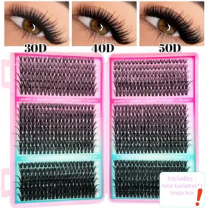 DIY Eyelash Extension Kit, Cosmetic: 800-piece set with 30/40/50D lash clusters, D-curl individual lashes, comes with glue, sealant, lash remover and lash tweezers, 8-16mm mixed-length