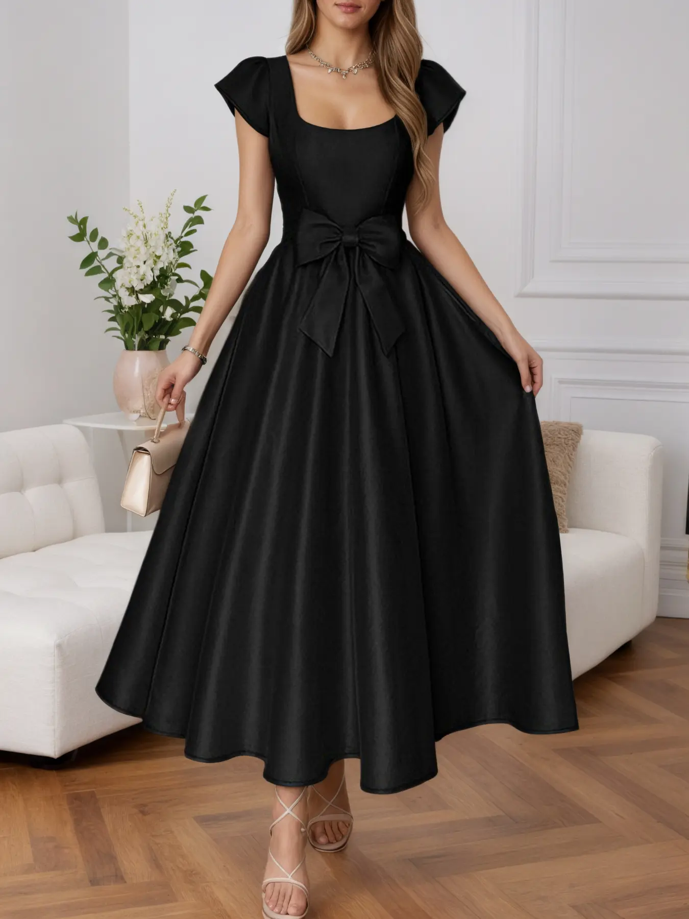 navy midi formal dress Chandra Midi Dress — Navy A-Line with Pockets main image 0