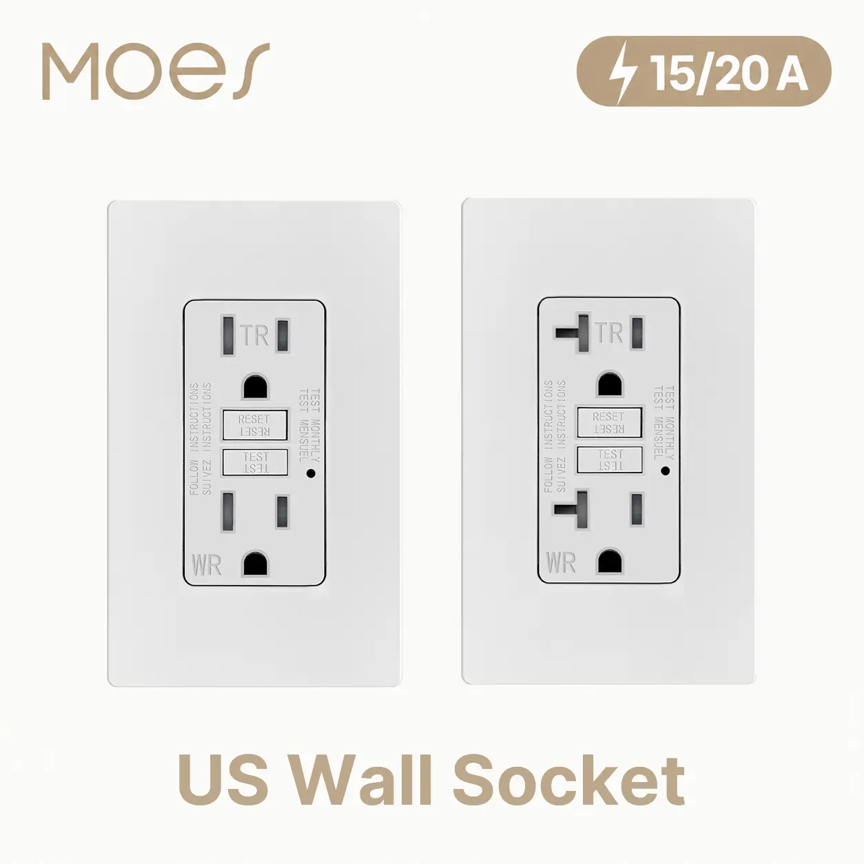 MOES US Wall Socket for Indoor and Outdoor Use, Screwless Wall Plate Included, Built-In LED Status Indicator, Easy Installation, TR shutters for Safety, Suitable for Kitchen, Bedroom, Office, and Living Room.