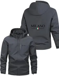 Men's Fashion Jacket with Milano Logo, Stylish Zipper Pockets, Casual Hooded Design, Polyester Material, Spring & Fall Wear