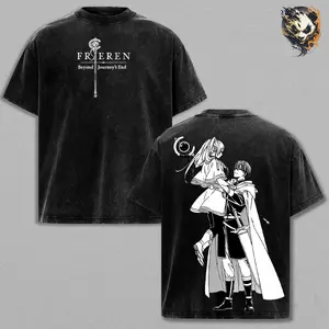 Frieren x Himmel Washed Tee – Frieren Beyond Journey’s End Anime T-Shirt, Elf Mage and Hero Bond Immortal and Mortal Friendship Love After Farewell Regret and Memories Emotional Fantasy Vintage Streetwear