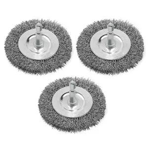 Wire Brush for Drill, 3pcs 4 Inch Wire Wheel Brush Cup Set, 0.012 Inch Coarse Carbon Steel Crimped Wheel with 1/4-Inch Hex Shank for Rust Removal, Paint and Corrosion Cleaning
