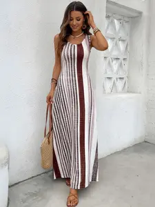 Women's Round Neck Sleeveless Striped Dress, Casual Vacation Wear, Everyday, Versatile for Various Occasions, Stylish Ladies' Clothing