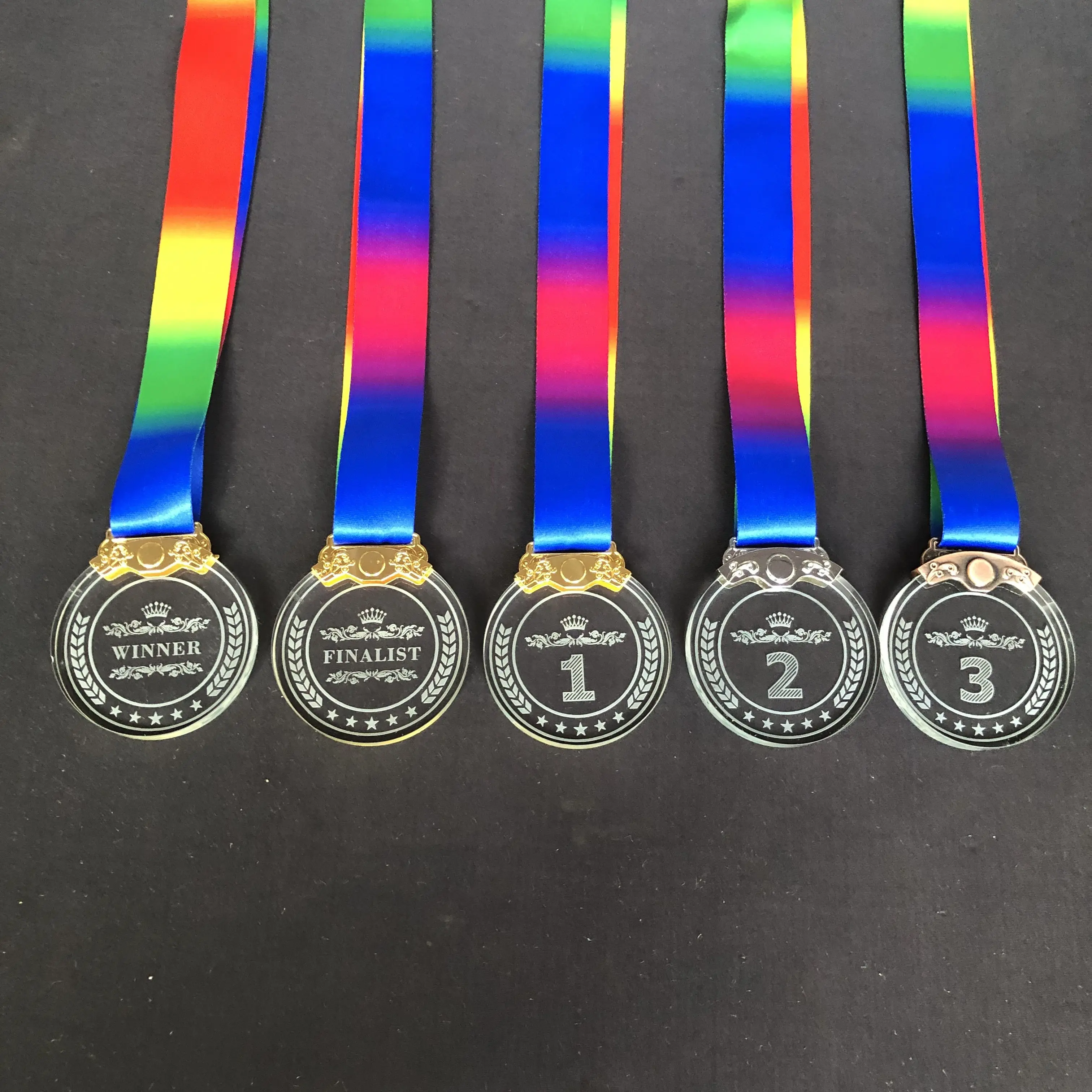 1count 2.75 Inch Crystal Glass Medal Trophy - Perfect For Winners, Finalists, And Souvenirs - DIY Design Glass Medal With Ribbon