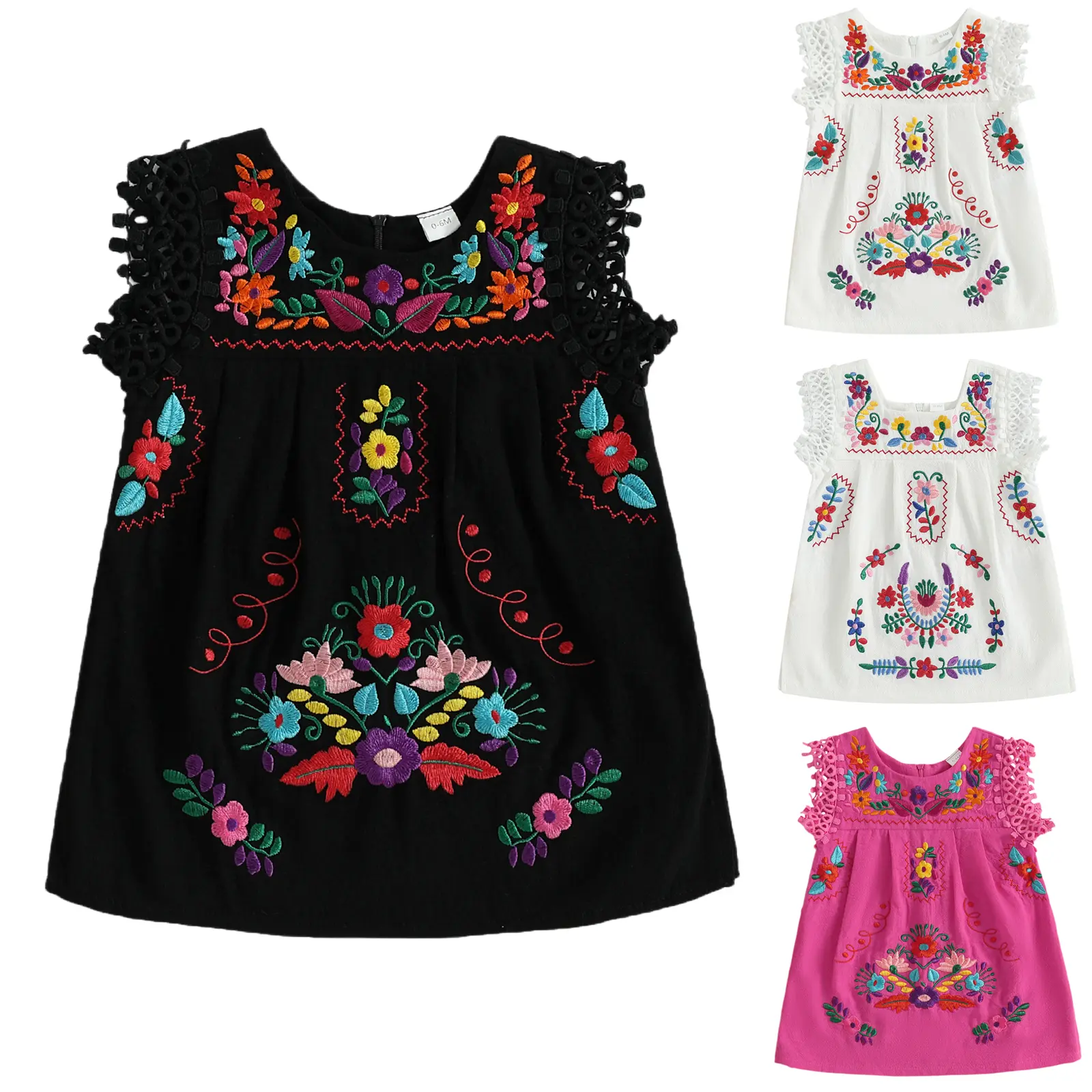 Babamoon Toddler Baby Girls' Mexican Dress - Traditional Embroidered Floral, Cinco De Mayo, Summer Folklorico Fiesta Outfit - Baby Clothes Girl, Beach-Party Ready