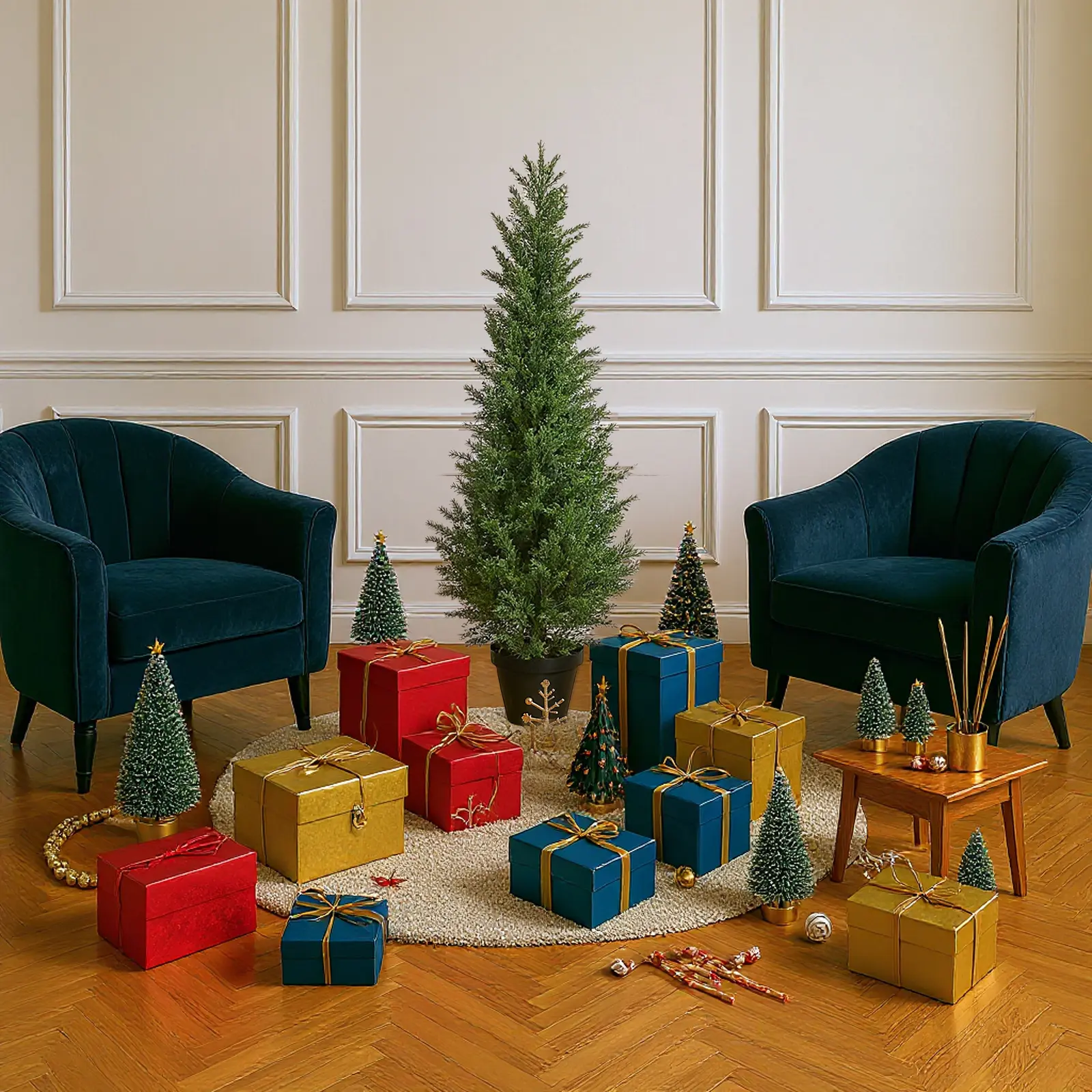 【Christmas Gift】Artificial Topiary Tree Set of 2 Artificial Cedar Trees 4FT Uv Resistant Pine Potted Artificial Plants Outdoor Realistic Fake Plants Front Porch Decor Indoor Faux Cypress Trees