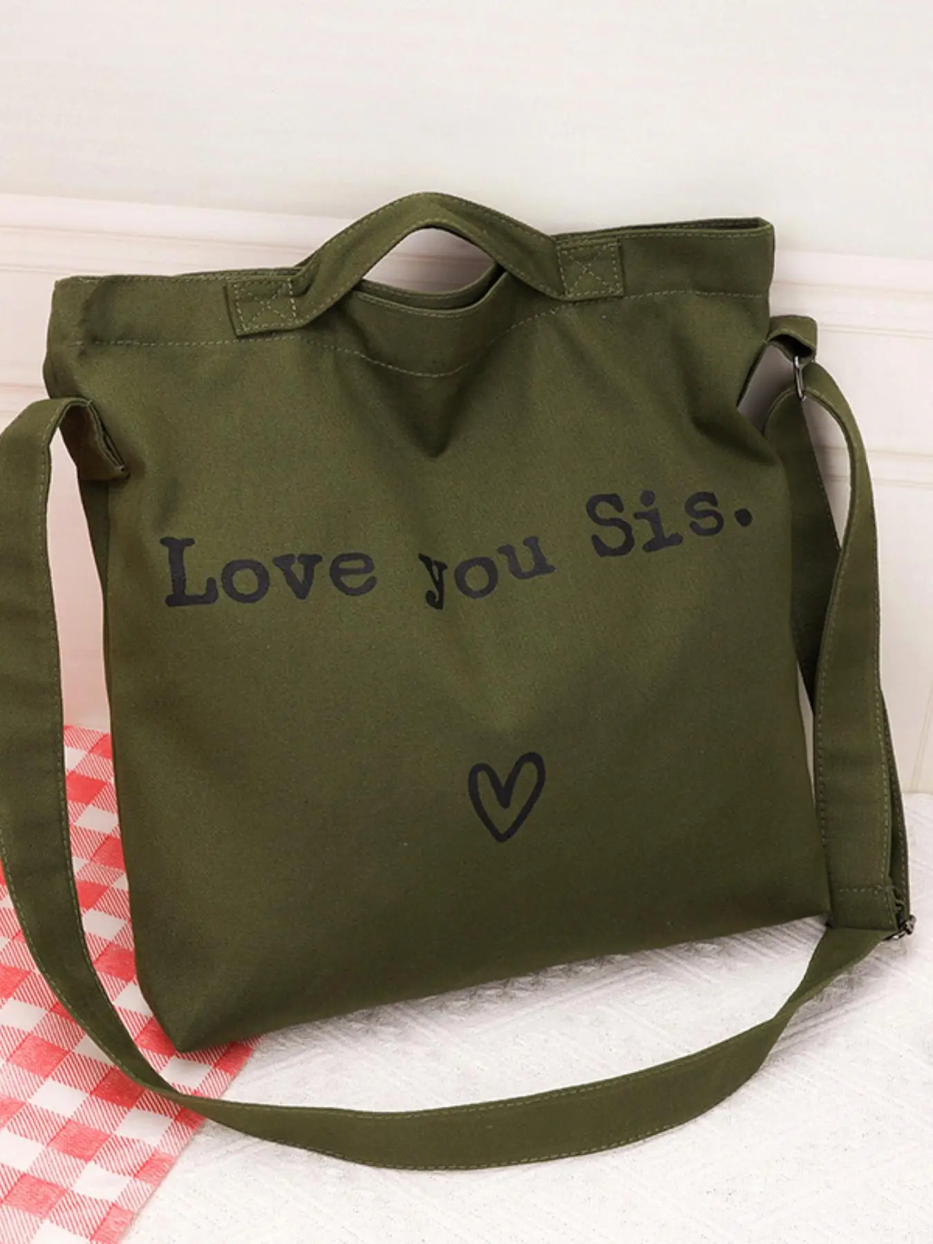 Letter & Heart Pattern Crossbody Bag, Casual Large Capacity Shoulder Bag for Women & Men, Trendy Versatile High-quality Daily Commuting Bag, Girl Fas