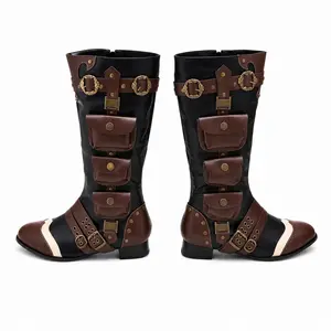 Zotixvox Men's Retro PU Leather Closed Mid-Calf Round Toe Boot with Decor Accents - Medieval Pirate, Renaissance Costume Shoe