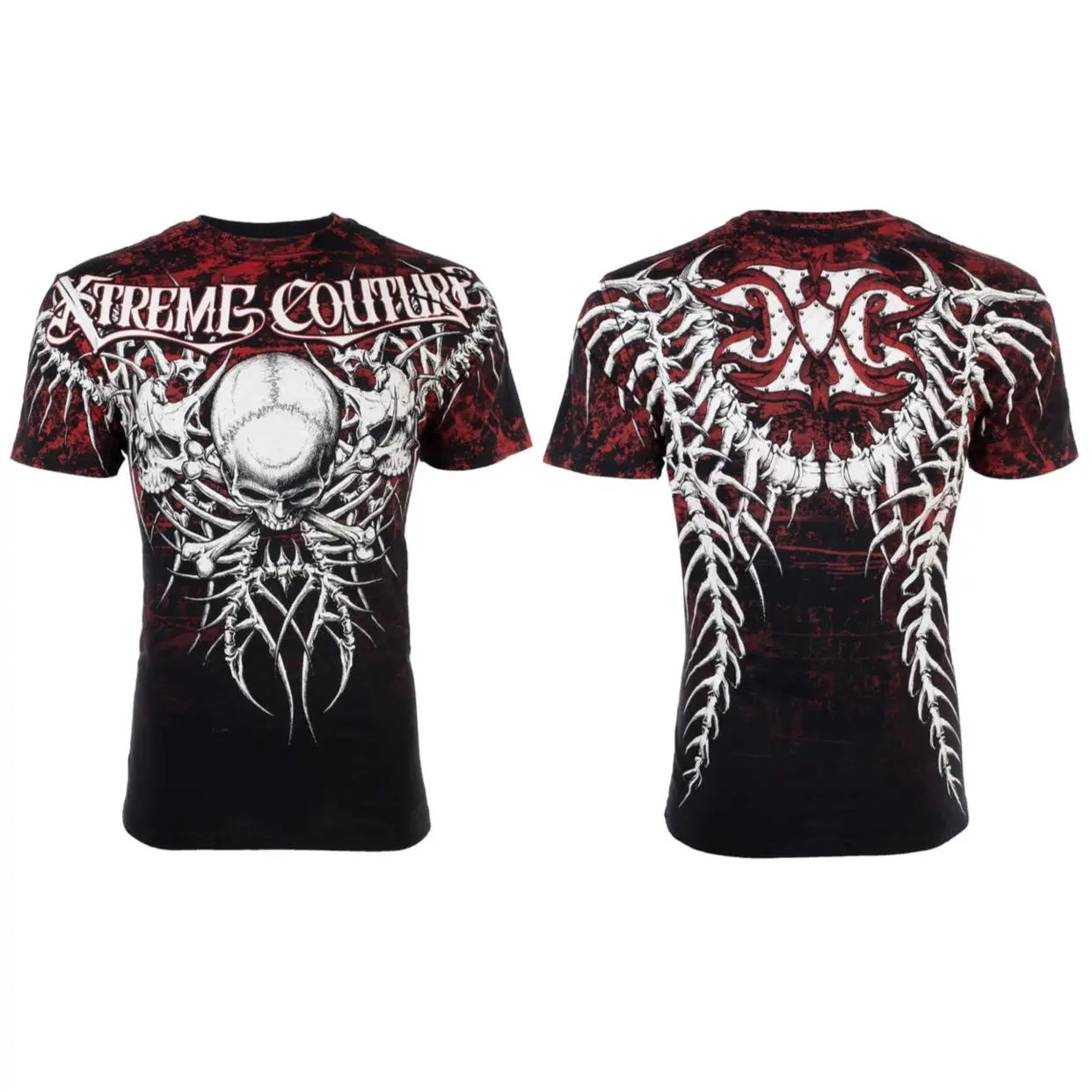 Xtreme Couture Men's Bare Bones Graphic Crewneck Tee - Casual 100% Cotton Streetwear Top with Front and Back Print, Tops, Tshirt, Bare Bones Graphic Print, Shortsleeve